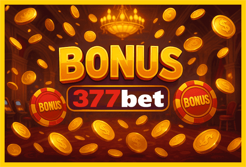 Imagem promovendo bônus 377BET com recompensas imperdíveis.